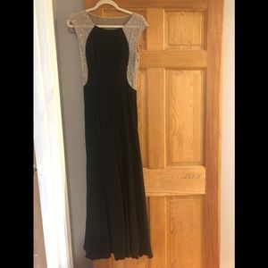XSCAPE black floor length beaded gown